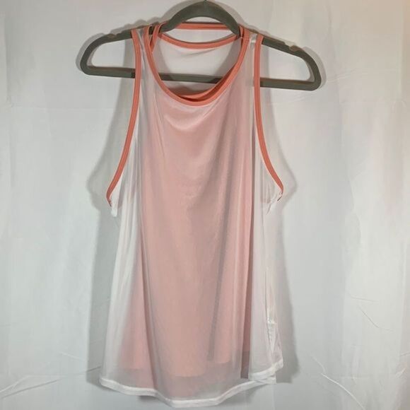 Fabletics Peach & White Mesh Athletic Workout Tank Top - Picture 1 of 7
